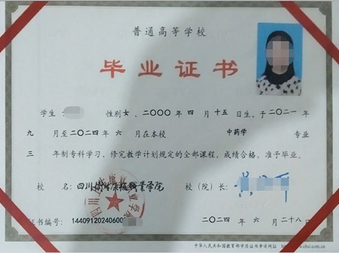 四川四川卫生康复职业学院毕业证样本图片