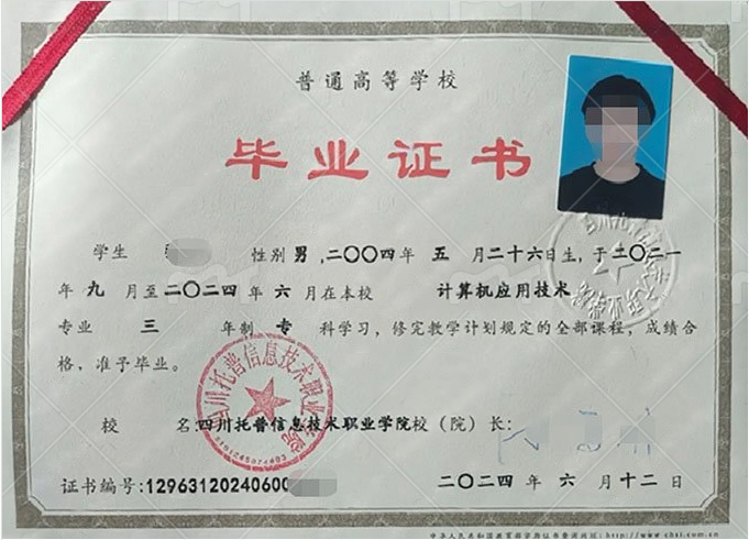 四川四川托普信息技术职业学院毕业证样本图片